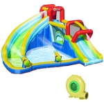 Outsunny Kids Inflatable Bounce House with Slide, Water Gun, Pool, Climbing Wall with Inflator