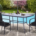 Outsunny Metal Garden Dining Tables Outdoor Patio w/ Tempered Glass Top Umbrella Hole