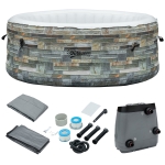 Outsunny 2-3 Person Inflatable Hot Tub Outdoor Round Portable Heated Spa with 108 Jets, Pump, Cover, Filter Cartridges, Mixed Grey