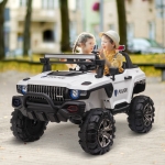 Aosom Kids Ride-On 12V RC 2-Seater Police Truck LED Lights MP3 White