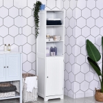 Kleankin Tall Bathroom Storage Cabinet, Freestanding Tower Cabinet with Adjustable Shelf, 3 Open Shelves, White