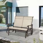 Outsunny Garden Double Gliding Chair, Patio Glider Armchair for Outdoor, Backyard Mesh Seat and Backrest, Steel Frame, Khaki