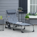 Outsunny Folding Chaise Lounge Chair, Outdoor Padded Reclining Chair with 5-position Adjustable Backrest, Grey