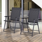 Outsunny Set of 2 Foldable Texteline Garden Chairs Steel Frame Outdoor Patio Park Convenient Seat Yard Furniture Black