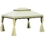 Outsunny 10’ x 13’ Metal Frame Outdoor Patio Gazebo with Polyester Curtains and Air Venting Netted Screens - Cream White