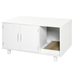 PawHut Indoor Feline Cat Box Furniture Kitty Table w/ Scratch & Magnetic Doors White
