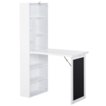 HOMCOM Fold-out Convertible Writing Table Wall Mount Floating Desk Cabinet with Blackboard and Side Shelf Multi-Function Home Office Workstation - White
