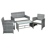 Outsunny 4 Piece Patio Furniture Set Cushioned Outdoor Rattan Wicker Chair and Loveseat