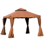 Outsunny 10’ x 10’ Outdoor Patio Gazebo with Beautiful Polyester Curtains and Air Venting Netted Screens - Brown