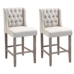 HOMCOM 40" Tufted Counter Height Bar Stool Chair Accent Furniture Set of 2 Ivory