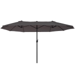 Outsunny 15' Steel Rectangular Outdoor Double Sided Market Patio Umbrella with UV Sun Protection & Easy Crank - Grey