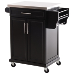 HOMCOM Rolling Kitchen Island Utility Trolley, Storage Cart on Wheels With Drawer, Spice Rack- Black