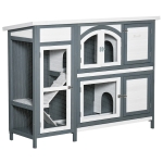 PawHut 2-Story Wooden Rabbit Hutch, Small Animal Bunny Cage Run w/ Slide Tray, White