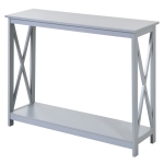HOMCOM Grey Wooden Entryway Tabletop Furniture with Display Shelf Stand and X Bar