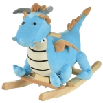 Qaba Kids Plush Ride-On Rocking Horse Toy Dinosaur Ride Rocking Chair with Realistic Sounds for Child 18-36 Months - Blue