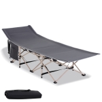 Outsunny Lightweight Portable Folding Cot Bed with Handy Side Pocket for Outdoor Camping - Guest Bed for Visitors - Grey
