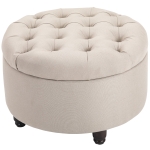 HOMCOM Round Linen-touch Fabric Storage Stool Ottoman Button Tufted Footrest with Removable Lid for Living Room, Entryway, or Bedroom, Beige