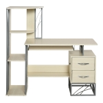 HOMCOM Modern Computer Writing Desk Workstation with 4-Tier Storage Shelves, Keyboard Tray & Lockable Drawers - Natural