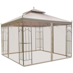 Outsunny 10' x 10' Steel Outdoor Patio Gazebo Canopy with Removable Mesh Curtains, Display Shelves, & Steel Frame - Brown
