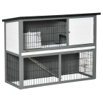 PawHut 48'' Wooden Rabbit Hutch - Water Resistant Pet House 4 Doors w/ Ramp
