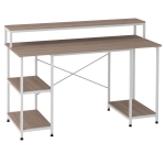 HOMCOM 55 Inch Home Office Computer Desk Study Writing Workstation with Storage Shelves, Elevated Monitor Shelf, CPU Stand, Durable X-Shaped Construction, Oak Wood Grain