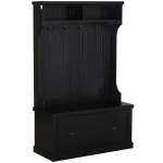 HOMCOM Hall Coat and Shoe Storage Hall Cabinet with Top and Bottom Storage, Metal Double Hooks and Bench - Black