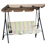 Outsunny Steel Outdoor Porch Swing Lounge Chair 3 Person with Top Canopy - Multi Color Stripe