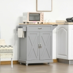 HOMCOM Foldable Kitchen Island with Storage Drawer, Farmhouse Style Rolling Utility Cart, Coffee Bar Cabinet on Wheels with Drop-Leaf Wood Top, Grey