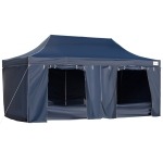 Outsunny 20' x 10' Pop Up Canopy Tent Outdoor Shelter w/ Sidewalls Roller Bag Dark Blue