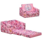 Qaba Kids Fold-Out Couch/Chair Lounger with Space-Themed Washable Fabric & Removable Cushion for 3-6 Years Old, Pink