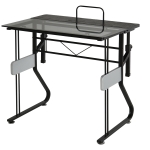 HOMCOM Writing PC Computer Desk with Height Adjustable Monitor Stand and Foot Pads for Home Office Workstation - Black