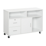 HOMCOM Printer Stand Home Office Mobile Cabinet Organizer Desktop with Caster Wheels, 2 Locking Breaks and Drawer, White