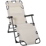 Outsunny Outdoor Folding Reclining Lounge Chairs Beach Patio Oxford Fabric 120°/180° w/ Head Pillow - Cream White