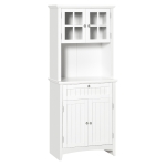 HOMCOM Kitchen Buffet Hutch Wooden Storage Cabinet with Framed Glass Door, Drawer and Microwave Space, White