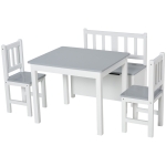Qaba 4-Piece Kids Table Set with 2 Wooden Chairs, 1 Storage Bench, and Interesting Modern Design - Grey/White