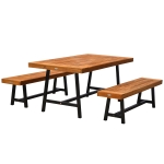 Outsunny 71'' Rustic Acacia Wood Outdoor Picnic Table and Bench Seat Set - Natural Red Wood