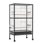 PawHut 54" Extra Large Portable Rolling Iron Aviary Flight Bird Cage and Accessories with Wheels - Black/White