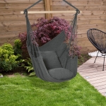 Outsunny Hammock Chair Hanging Rope Swing w/ Two Soft Seat Cushions for Bedroom Indoor Outdoor Dark Grey