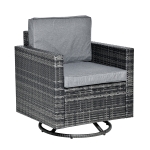 Outsunny Outdoor 360° Swivel PE Wicker Lounge Armchair with Thick Soft Padded Cushions & Strong Steel Frame, Grey