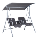 Outsunny 2 Person Covered Patio Swing with Pivot Table and Storage Console - Grey