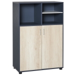 HOMCOM Multifunctional Storage Cabinet Bookcase with Doors and Display Shelves for Books, Photos - Blue and Natural Wood