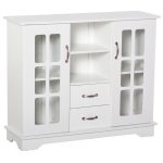 HOMCOM Modern Sideboard Storage Console Cabinet with Glass Door and Drawer for Kitchen & Dining Room - White
