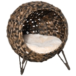 PawHut 20.5" Woven Rattan Elevated Cat Bed with Cushion Basket, Brown