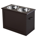 PawHut Raised Pet Feeding Storage Station with 2 Stainless Steel Bowls Base for Large Dogs and Other Large Pets - Dark Brown