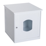 PawHut Decorative Wooden Covered Cat House Side Table Mess Free Cat Pet Crate Litter Box End Table Hideaway Cabinet Enclosure - White