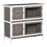 PawHut Solid Wood Rabbit / Bunny Hutch with 2 Large Main Rooms, Brown