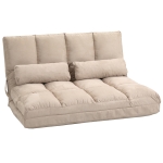 HOMCOM Convertible Floor Sofa Chair, Folding Upholstered Couch Bed, Adjustable Guest Chaise Lounge with Metal Frame and 2 Pillows, Beige