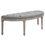 HOMCOM Vintage Semi-Circle Hallway Bench Tufted Upholstered Velvet-Touch Fabric Accent Seat with Rubberwood Legs - Light Grey