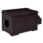 PawHut Wooden Cat Litter Box Enclosure Kitten House with Nightstand End Table and Storage Rack Magnetic Doors - Brown