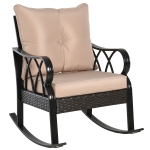 Outsunny Outdoor Wicker Rocking Chair with Padded Cushions, Aluminum Furniture Rattan Porch Rocker Chair w/ Armrest for Garden, Patio, and Backyard, Khaki